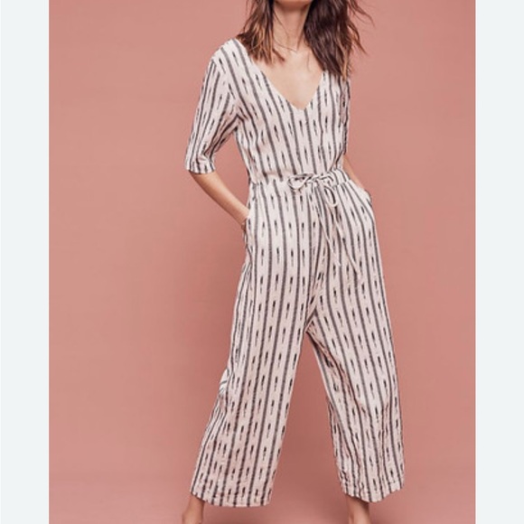 Saturday Sunday (Anthropologie) Jumpsuit Black & White Ikat Stripes Womens Small